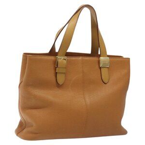 Burberrys Hand Bag Leather Beige Gold Auth bs23606